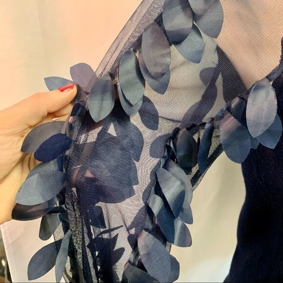 WILD Flower navy Leaf Mesh Sleeves Jumper Sz XS - Picture 8 of 12